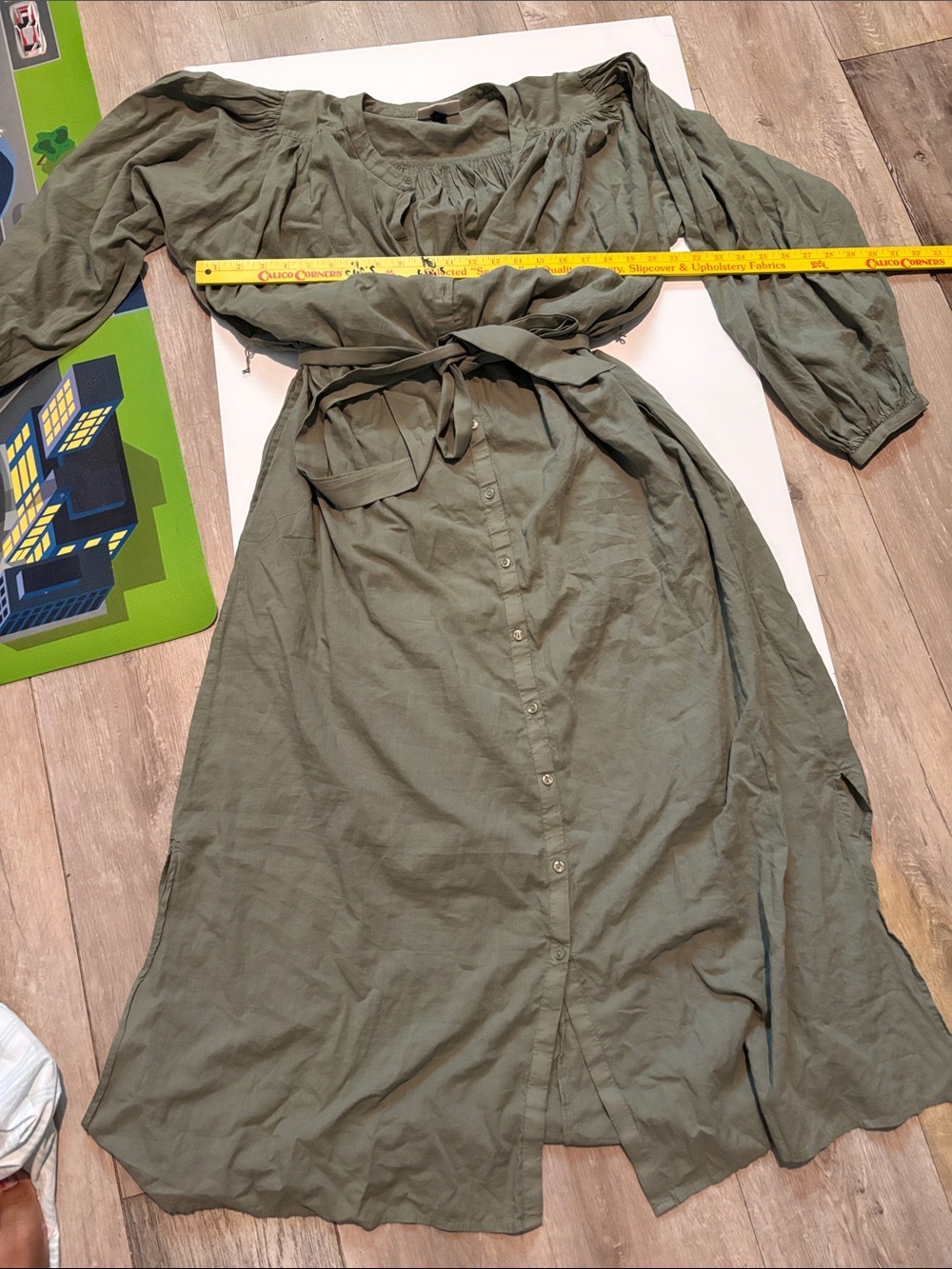 Universal Thread Olive Green Button-Front Midi Dress with Waist Tie